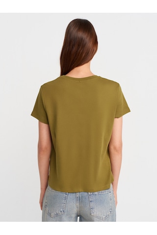 Dilvin 31757 Bisiklet Yaka Dikiş Detaylı T-shirt-yağ Yeşil Yağ Yeşil