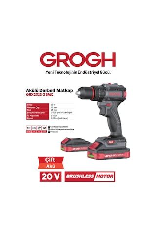 Grogh GRX2022-2 BMC Akülü Şarjlı Matkap 20V 2AH Darbeli Delme Vidalama Matkap