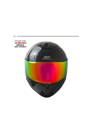 X340 Novax Red Carbon Kapalı Model Kask Kırmızı Camlı+güneş Vizörlü Parlak Siyah Carbon-kırmızı
