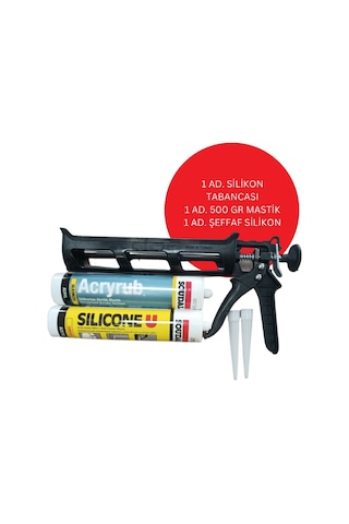 Soudal Silikon Tabancası/ 1 Adet Şeffaf Silikon 280 Gr/ 1 Adet Silikonize Akrilik Mastik 500 Gr