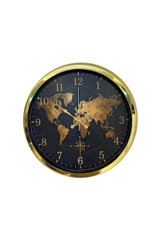 Imperial Atlas Gold Dünya Haritalı 40 X 40 Cm Metal Duvar Saati