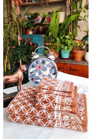 Hediyelik, Çeyizlik , İhraç Fazlası Özel Üretim Bukle Cotton Banyo-mutfak Havlu Seti 6'lı Set Turuncu
