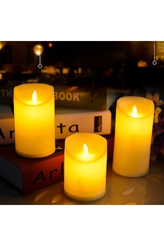 Alev Efektli Vıp Deluxe 14 Lü Set Işıklı Mum Gün Işığı Led Titrek Yanan Led Mum Büyük Orta Küçük Mum Renkli