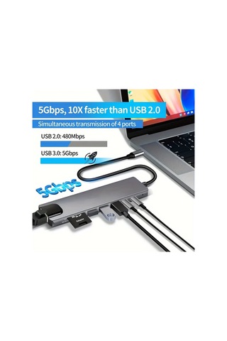 Honeybeeshop Macbook Uyumlu Ve Windows Dizüstü Bilgisayarlar İçin 8i 1 Arada Usb C Tipi 100m Rj45 Sd Tf Kart Okuyucu 4k Hdtv Adaptörü Hızlı Şarj Özellikli