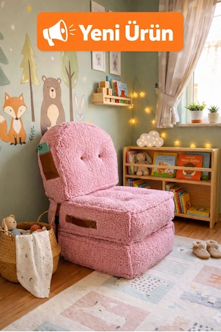 Viscolog Comfy Premium Teddy Kumaşlı Fermuarlı Modüler Çocuk Aktivite Koltuğu Ve Yer Minderi Seti 50x50 70cm Pembe