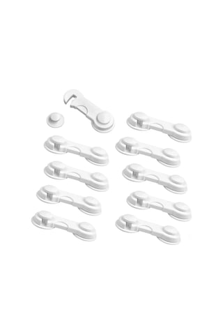 Moveevo 10'lu Bebek Güvenliği Kilidi Seti - Beyaz Plastik Çekmece Dolap Kilitleri, Çocuklar İçin Ev İçi Tüm Tehlikelerden Koruma Çok Renkli