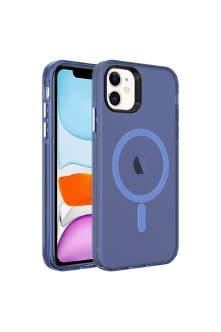 Apple Uyumlu iPhone 11 Kılıf Zore M-safe Şarj Özellikli Buzlu Transparan C-pro Sert Kapak Lacivert