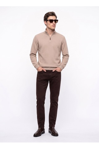 Mustang Bej Erkek Fermuarlı Basic Nakışlı Sweatshirt M6wm-swt1591