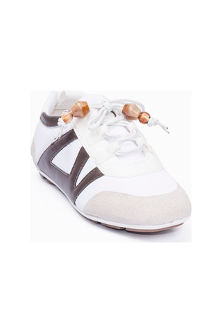Mubiano Kadın Sneaker Kahverengi Detaylı Lastik Bağcıklı Günlük Spor Ayakkabı Zinya Beyaz Beyaz/kahverengi