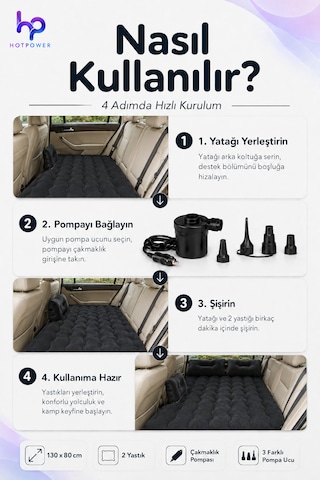Araç İçi Şişme Araba Yatağı Kamp Seyahat Oto Arka Koltuk Yatağı Gri