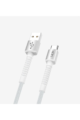K552 Safe 3a Örgülü Metal Başlı Usb'den Type-c'ye Şarj Kablosu Beyaz