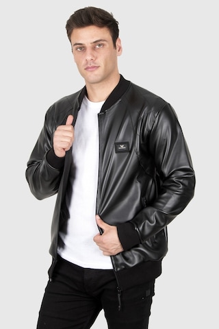 Rizzup Siyah Dikiş Detaylı Kolej Yaka Slim Fit Likralı Erkek Suni Deri Ceket Mont 23020587