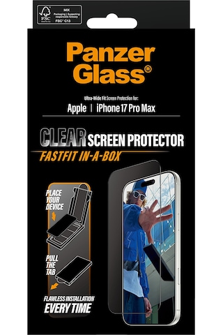 Panzerglass Apple Uyumlu iPhone 17 Pro Max Ultra-wide Fit Siyah Çerçeveli Ekran Koruyucu - Fast Fit Uygulama Aparatlı