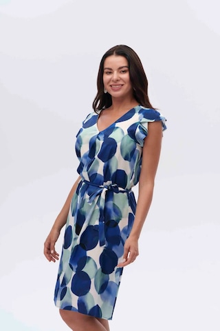 Desenli Fiyonk Bağlamalı Elbise Cnl Çok Renkli