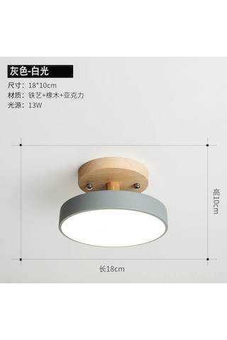 Symbee Gri Ahşap Giriş Cephe Lambası - 18cm Çaplı Modern Minimalist Tavan Işığı, Üç Renkli Işık, Balkon Ve Koridor İçin Gri