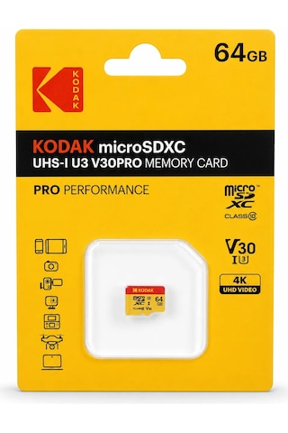 Kodak 64gb Micro Sdxc Uhs-ı U3 V30 Pro 100mb/s + 70mb/s Hafıza Kartı Kodak 64gb Micro Sdxc Uhs-ı U3 V30 Pro 100mb/s + 70mb/s Hafıza Kartı