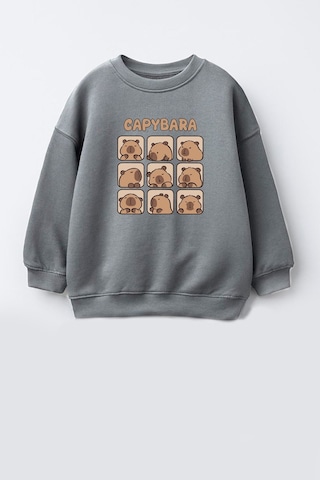Monila Unisex Çocuk 3 İplik Kumaş Baskılı Pamuklu Sweatshirt Antrasit