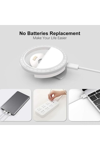 Yunboo Usb Şarjlı Klipsli Selfie Halka Işığı - 3 Aydınlatma Modlu, 28 Led, Taşınabilir Beyaz Beyaz