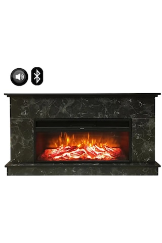 Dlc Large Penida Siyah Mermer Desen 1800 Watt Bluetooth Ve Ses Efektli Dekoratif Elektrikli Şömine