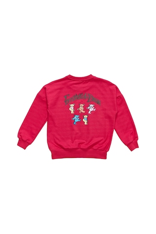 İrem Çocuk Giyim Kız Çocuk Önü Yazı Arkası Resim Baskılı Bisiklet Yaka Sweatshirt Fuşya Fuşya