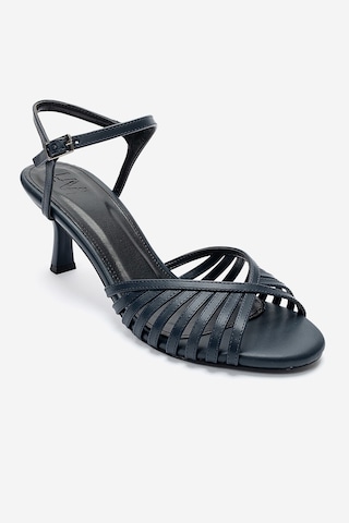 Luvishoes Danıca Lacivert Cilt İnce Bantlı Kadın Topuklu Ayakkabı