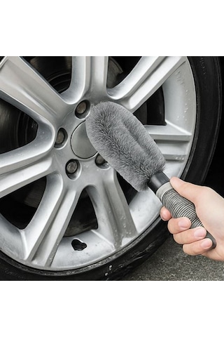 Gri Oto Jant Temizleme Fırçası Ergonomik Saplı, Lastik Ve Jant Detay Temizliği İçin Güçlü Kıllı Fırça