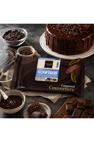 Callei Chocolate Bitter Konfiseri Kokolin Blok 2,5 Kg Pasta, Tatlı Ve Profesyonel Çikolata Kaplama İçin Yoğun Aromalı Bitter Kokolin