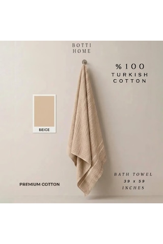 Botti Home %100 Pamuk Jakarlı Banyo Havlusu 100 X 150 Cm Çeyizlik Yumuşak Dokulu Havlu Bej