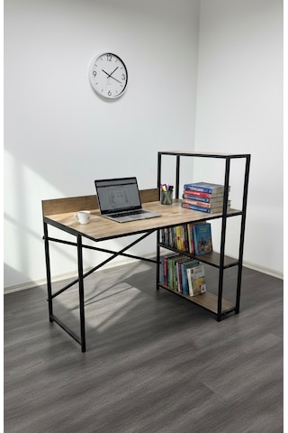 Modern 3 Raflı Çalışma Masası 60x120 - Bilgisayar Ofis Ders Masası Oyuncu Masası Ahşap Metal