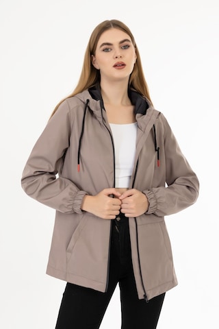 Kadın Vizon Içi Astarlı Su Geçirmez Ve Rüzgara Dayanıklı Kapüşonlu Cepli Yağmurluk - Rüzgarlık Vizon