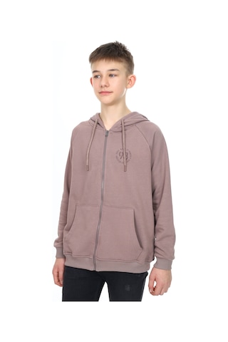 Toontoy Kids Toontoy Erkek Çocuk Kapüşonlu Fermuarlı Cepli Düşük Omuz Baskılı Reglan Kol Örme Hırka - 3 İplik Şardonsuz Kahve