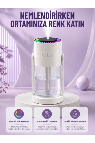 Mey İthalat Sessiz Hava Nemlendirici Renkli Gece Işıklı Otomatik Kapanma Özellikli Nemlendirme Ciha