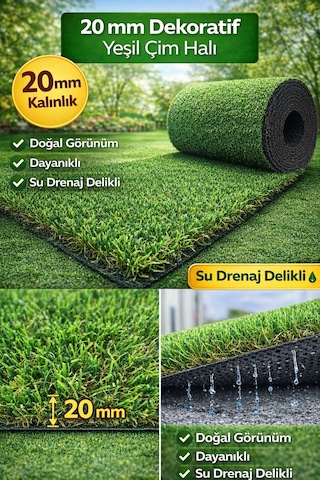 20mm Suni Çim Halı Balkon & Bahçe İçin Doğal Görünüm, Konforlu Doku 200 x 500