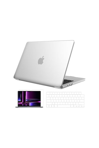 NovStrap Apple Uyumlu MacBook Pro 2023 M2 14.2 inc A2779 Mat Kılıf + Şeffaf Klavye Kılıfı + Film