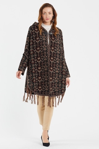 Uludağ Triko Kadın Çiçek Desenli Kilim Panço Gümüş-Std Gümüş