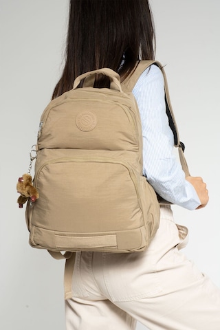 Sanmorris Unisex Suya Dayanıklı Kumaş Laptop Bölmeli 3 Gözlü Bej Renkli Okul Seyahat Sırt Çantası Bej