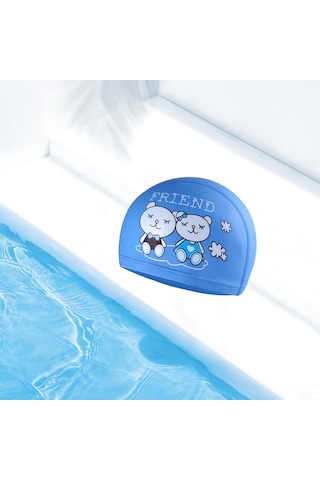 Pazly--yüzmek Çocuklar Banyo Yüzme Şapka Kız Erkek Hayvan Baskı Mavi Ayı Mavi