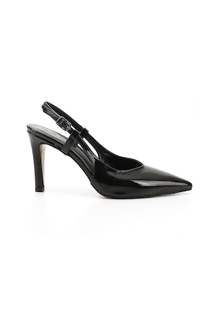 Gönderi R Siyah Rugan İnce Topuklu Arkası Açık Ayakkabı Siyah Rugan