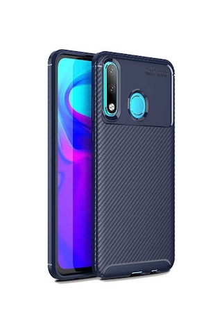 Noktaks - Huawei P30 Lite Uyumlu Kılıf Parmak İzi Tutmayan Karbon Negro Silikon Kapak - Lacivert - T7380
