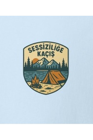 Wildstyle Sessizliğe Kaçış Renkli Doğa Kamp Orman Huzur Rozet Baskılı Unisex Bisiklet Yaka Pamuklu Tişört Bebek Mavisi