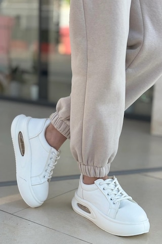 Günlük Kadın Sneaker Örgü Bağcıklı Hafif Kalın Yüksek Balon Taban Yürüyüş Spor Ayakkabı 5750 Beyaz
