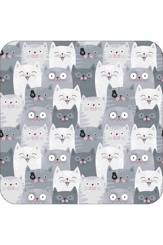Gri Kedi Desenli Banyo Halısı Klozet 2'li Paspas Seti Bs253n11