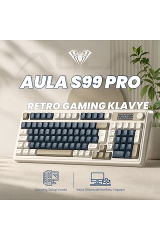 Aula S99 Pro Retro Rgb Gaming Bluetooth 2.4ghz Type-c 3 Mod Kablosuz Makrolu Türkçe Q Oyuncu Klavye Lacivert 77828984