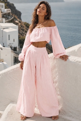 Madmext Pembe Madonna Yaka Bluz Bol Paça Pantolon Kadın Takım Mg2863