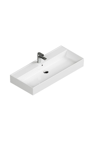 Aqua Bagno Plan Tezgah Üstü Kare Lavabo Beyaz 100 x 45 CM