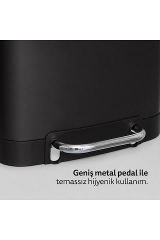 Ariane Metal Pedallı 30 L Çöp Kutusu, Çıkarılabilir Kova, Poşet Sabitleme, Geniş Pedal Siyah