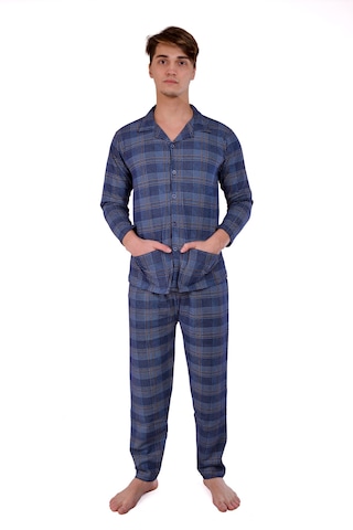 Aysun Tekstil Pamuklu Kumaştan Geniş Kesim Önden Komple Açık Ceket Yaka Pijama