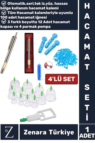 Otomatik Seri Hacamat Kalemi 100 Adet İğne 12 Adet Kupa 4 Parmak Pompa 4'lü Premium Hacamat Seti Otomatik Seri Hacamat Kalemi 100 Adet İğne 12 Adet Kupa 4 Parmak Pompa 4'lü Premium Hacamat Seti