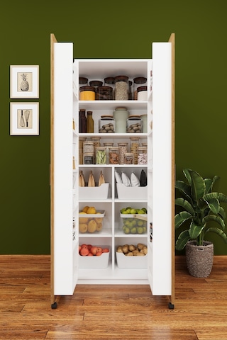 Lüks 2 Kapılı Çok Amaçlı Kiler Dolabı %100 MDF Erzak Organizer Mutfak Dolabı MK02