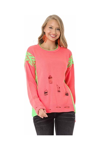Cipo & Baxx WP241 Vintage Salaş Yırtıklı Neon Kazak Turuncu